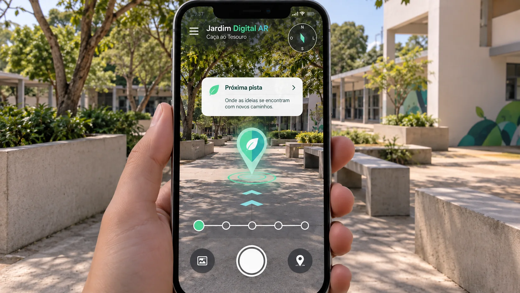 Representação de interface do Jardim Digital AR em um celular