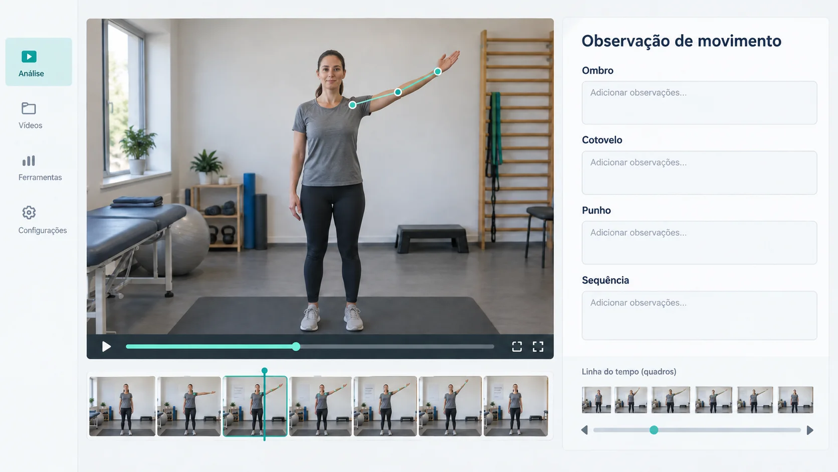Representação de interface para observar elevação de braço com pontos de movimento