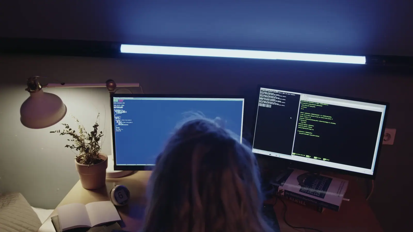 Pessoa programando diante de monitores — vídeo ilustrativo de acervo, não registro da equipe ANIMUS